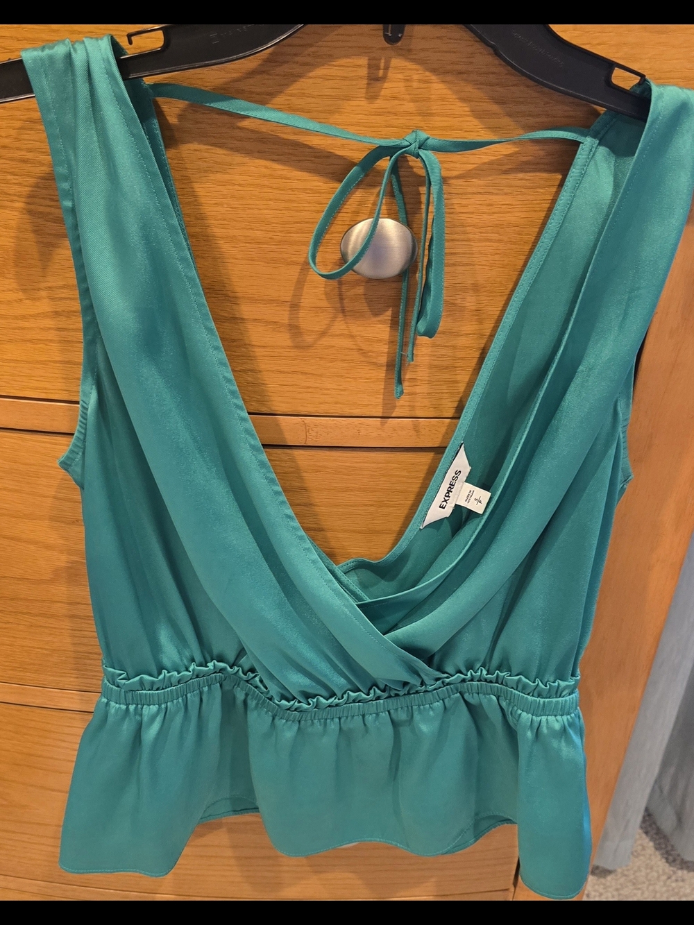 NWOT Express Teal Surplice Peplum Tank Top, Tie Back, S